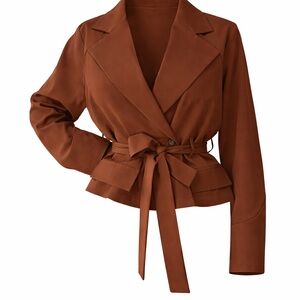 Elegant Brown Tie-Waist Blazer for Women